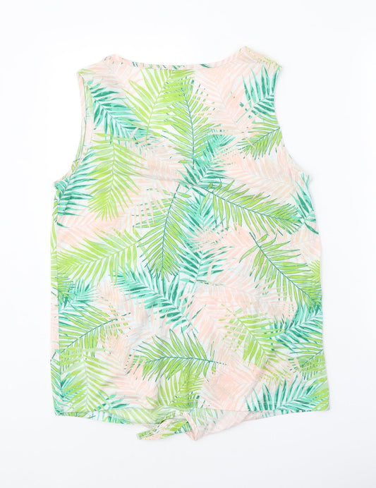 George Womens Green Geometric Polyester Basic Button-Up Size 12 V-Neck