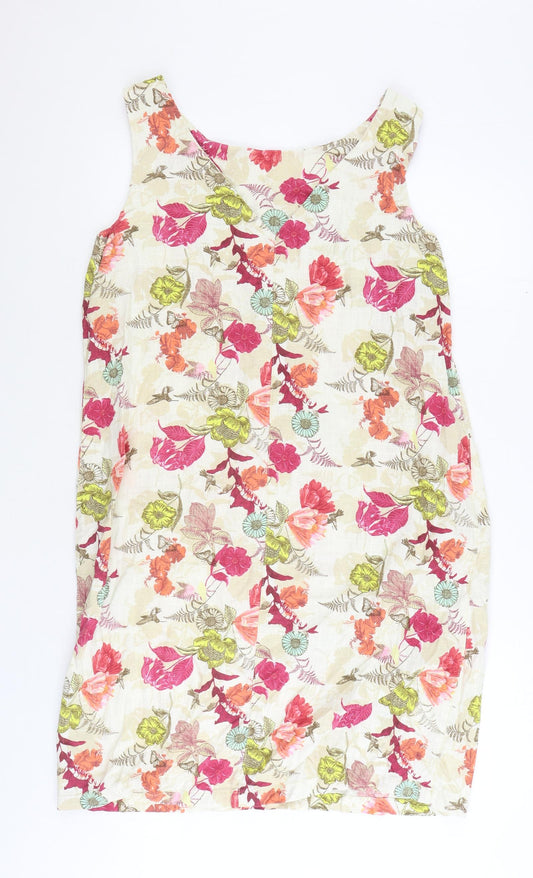 NEXT Womens Multicoloured Floral Linen Pencil Dress Size 16 Boat Neck Pullover