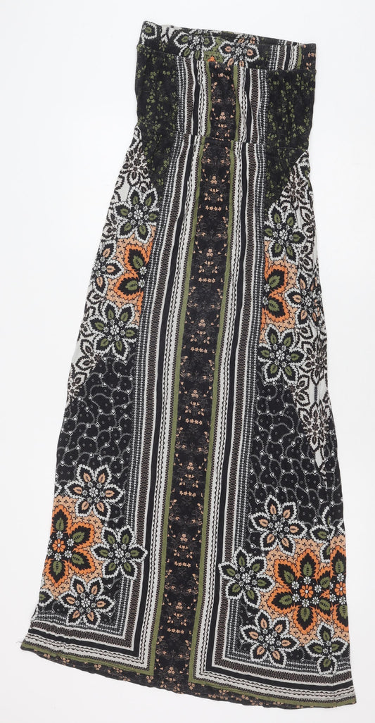 NEXT Womens Black Geometric Viscose Maxi Size 6 Off the Shoulder Drawstring