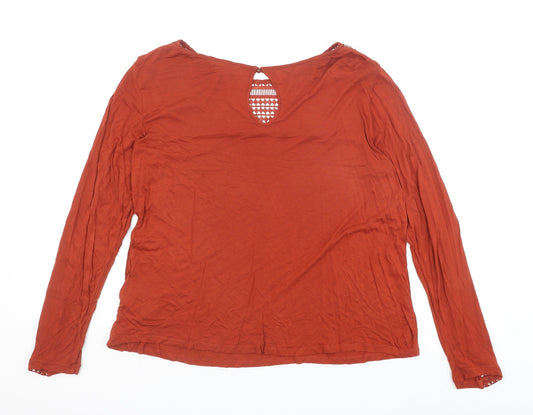 H&M Womens Brown Viscose Basic Blouse Size L Round Neck - Lace Detail
