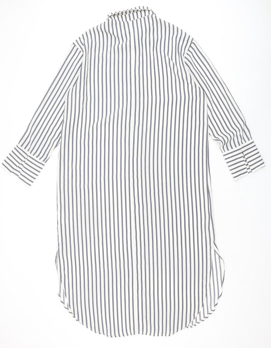 H&M Womens Grey Striped Polyester Shirt Dress Size S Collared Button