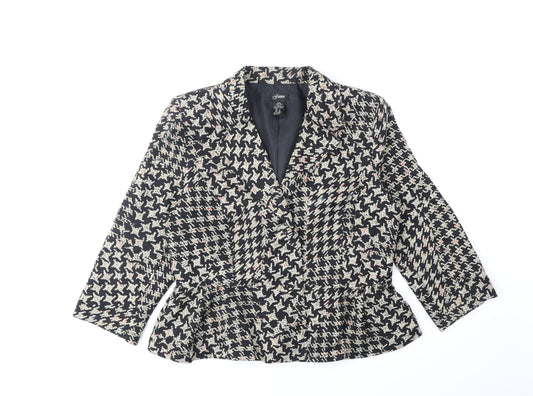 Fusion Womens Black Geometric Jacket Blazer Size XL Button