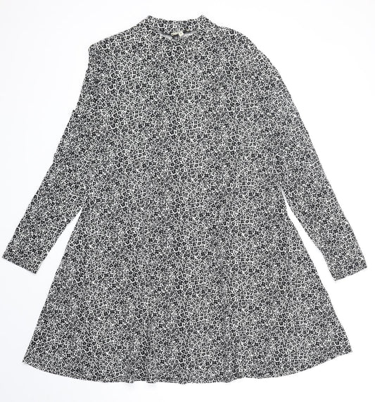 Papaya Womens Black Floral Viscose Fit & Flare Size M Round Neck Pullover