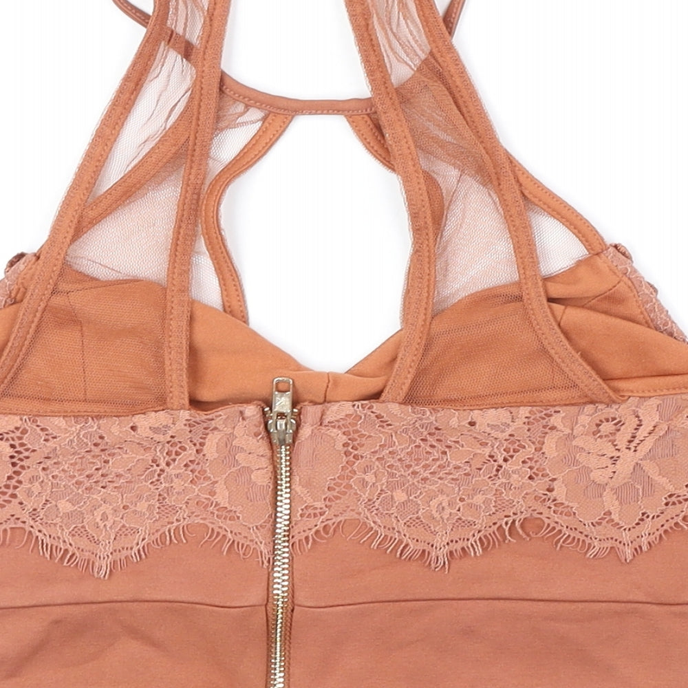 Womens UK Size 8 River Island Brown Cropped Blouse