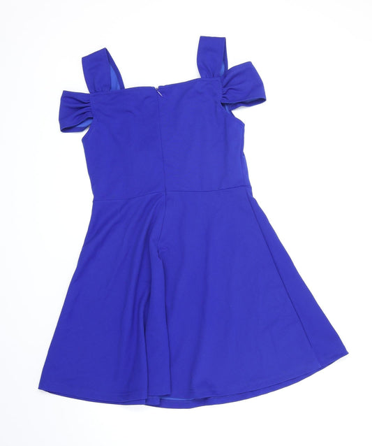 SheIn Womens Blue Polyester Fit & Flare Size M Sweetheart Zip - Cold Shoulder Detail