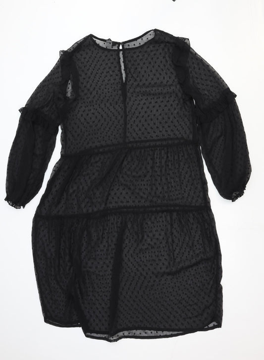 Divided by H&M Womens Black Polka Dot Polyester Trapeze & Swing Size M Round Neck Button