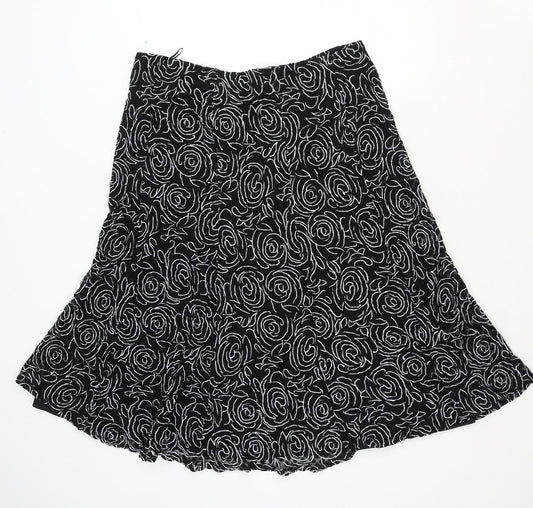 Ann Harvey Womens Black Floral Nylon Swing Skirt Size L