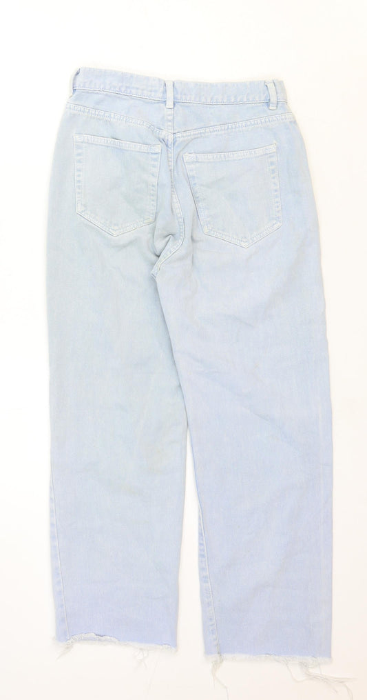 Pull&Bear Womens Black Cotton Straight Jeans Size 8 Regular Zip - Distressed Hems