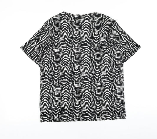 Bonmarché Womens Black Geometric Polyester Basic T-Shirt Size 14 Round Neck