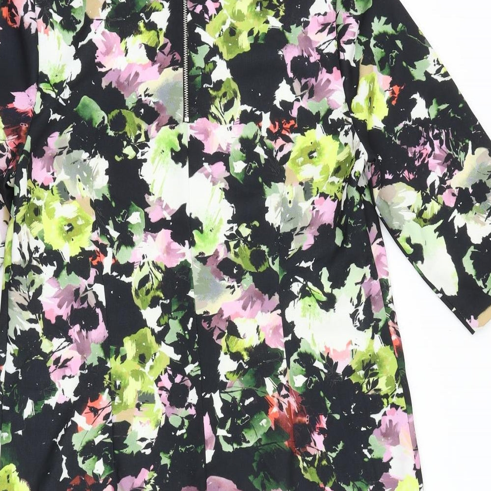 F&F Womens Black Floral Viscose A-Line Size 12 Round Neck Zip