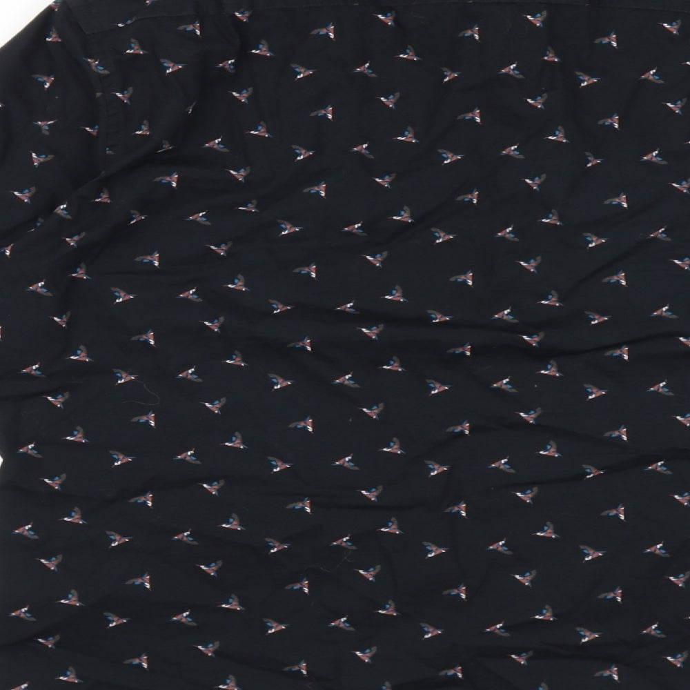 Marks and Spencer Mens Black Geometric 100% Cotton Polo Size L Collared Button