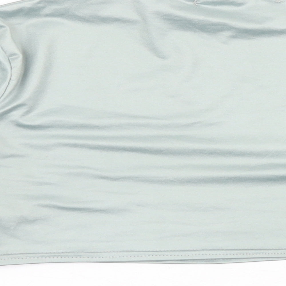 Boohoo Womens Green Polyester Cropped T-Shirt Size 10 Mock Neck