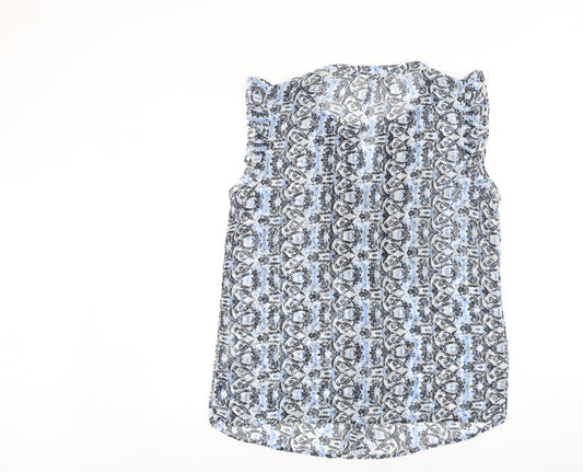 M&Co Womens Blue Geometric Polyester Basic Blouse Size 12 V-Neck