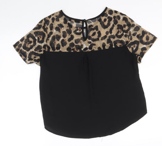 SheIn Womens Black Geometric Polyester Basic Blouse Size M Round Neck