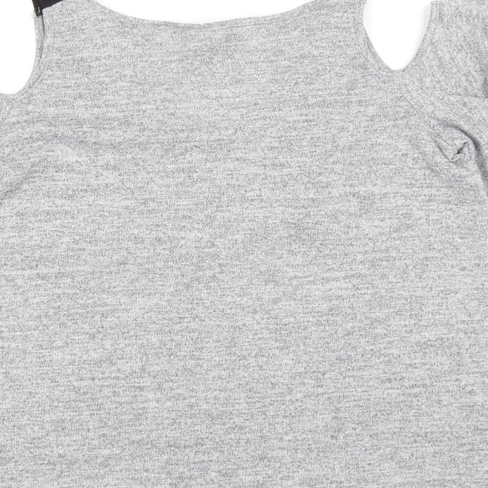 Lipsy Womens Grey Polyester Basic T-Shirt Size 12 V-Neck