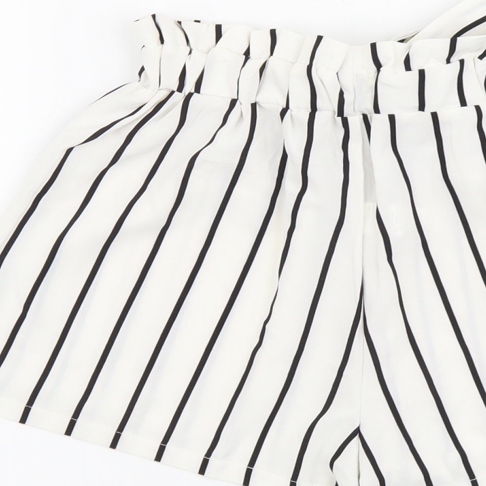 SheIn Womens White Striped Polyester Paperbag Shorts Size S L3 in Regular Drawstring