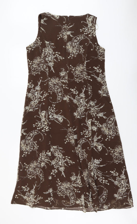 Studio Womens Brown Floral Polyester Trapeze & Swing Size 12 Round Neck Zip