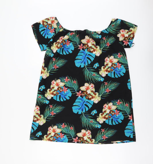 SheIn Womens Multicoloured Floral Polyester Basic Blouse Size L Boat Neck - Tropical Print