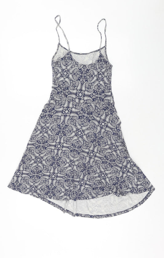 H&M Womens Blue Geometric Viscose Fit & Flare Size XS Scoop Neck Pullover
