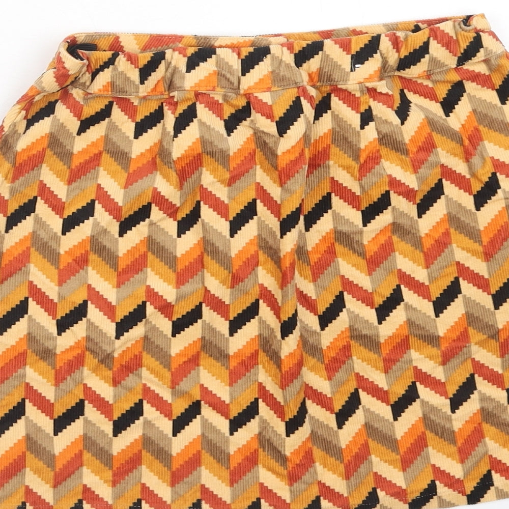 NEXT Girls Orange Geometric Cotton Straight & Pencil Skirt Size 11 Years Regular Zip