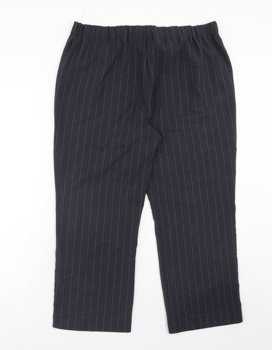 Bonmarché Womens Blue Striped Polyester Trousers Size 16 Regular