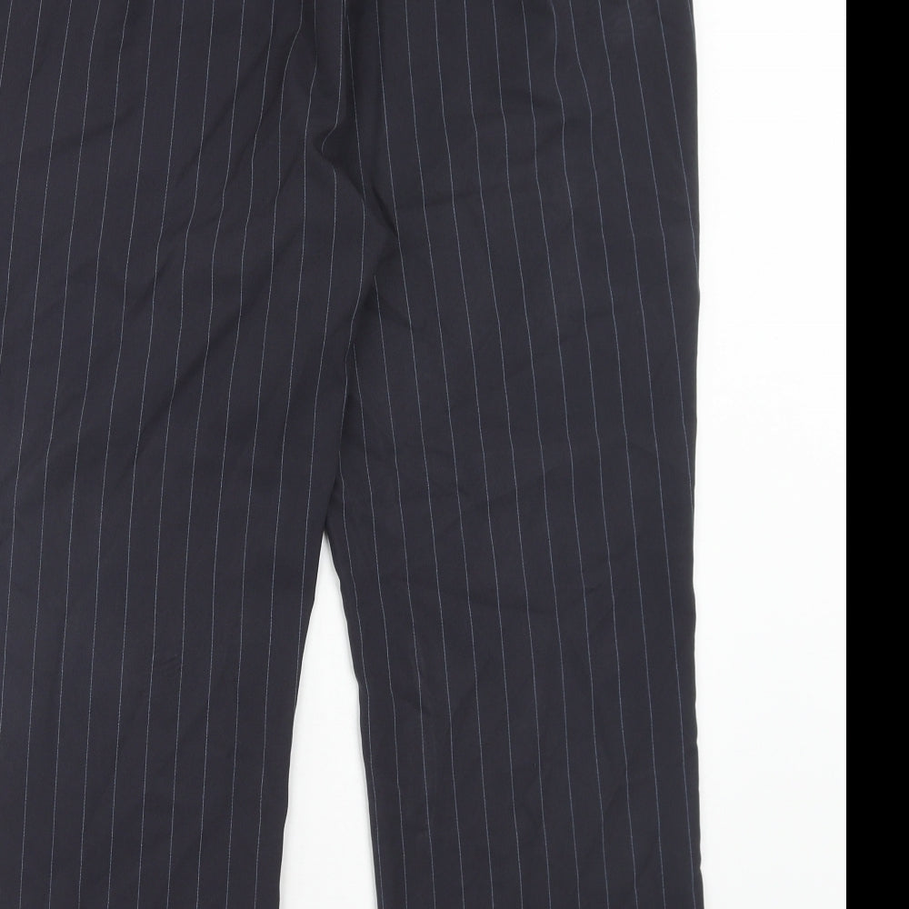Bonmarché Womens Blue Striped Polyester Trousers Size 16 Regular