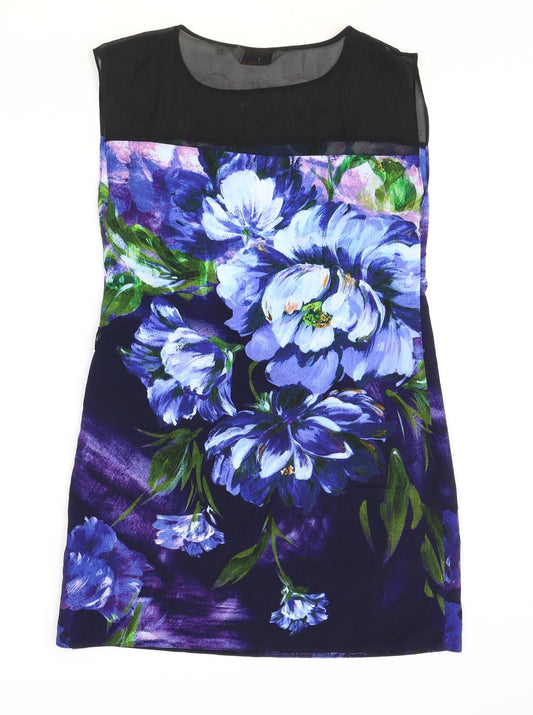 Billie & Blossom Womens Black Floral Polyester Shift Size 6 Round Neck Pullover