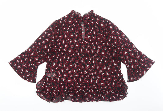 Papaya Womens Red Geometric Polyester Basic Blouse Size 12 Round Neck