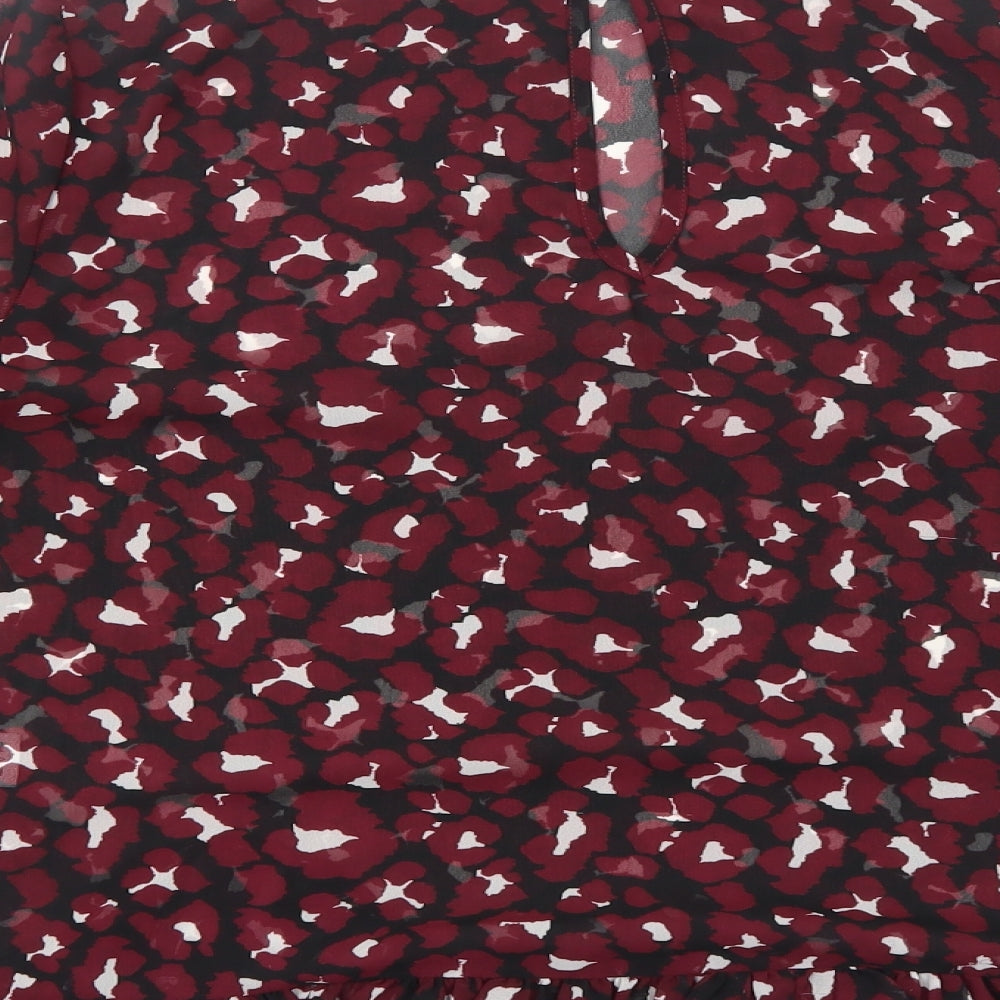 Papaya Womens Red Geometric Polyester Basic Blouse Size 12 Round Neck