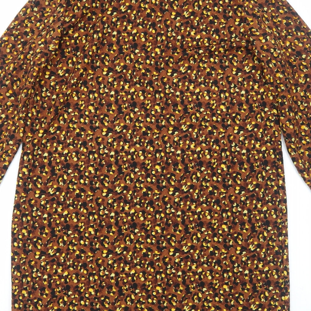 NEXT Womens Brown Animal Print Viscose A-Line Size 12 Mock Neck Pullover - Leopard Pattern