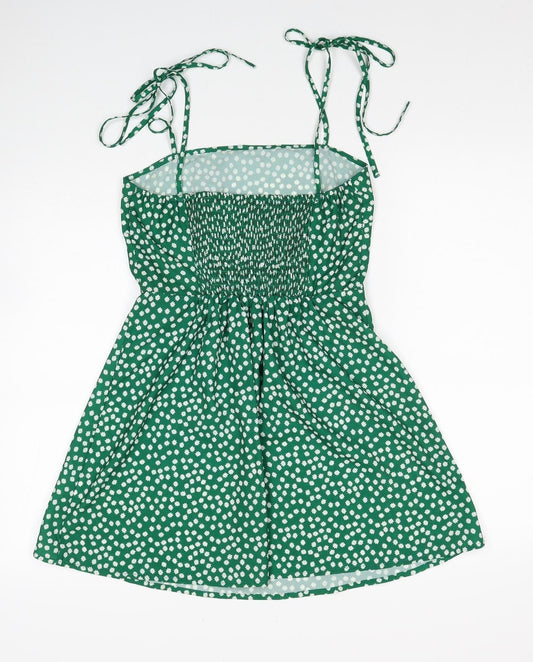 SheIn Womens Green Geometric Polyester Fit & Flare Size XS Square Neck Pullover