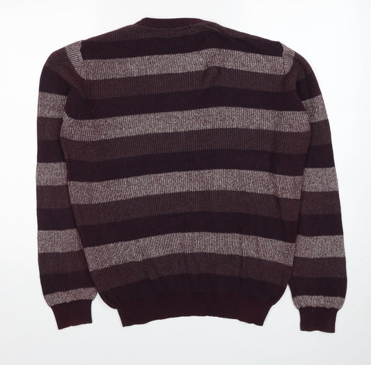 Debenhams Mens Red Round Neck Striped Cotton Pullover Jumper Size S Long Sleeve