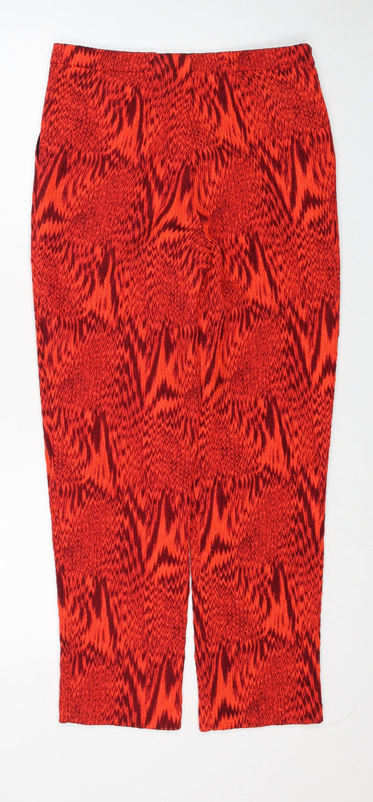 Topshop Womens Red Geometric Polyester Trousers Size 8 Regular Zip