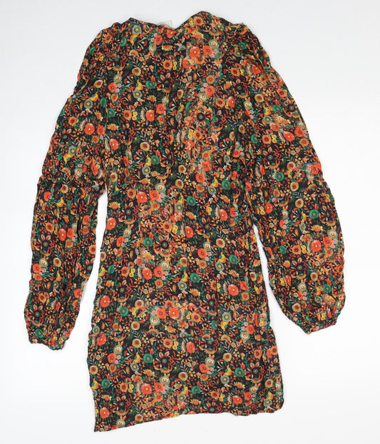 H&M Womens Multicoloured Floral Viscose A-Line Size 6 Round Neck Button