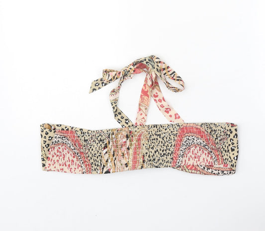 SheIn Womens Beige Animal Print Polyester Cropped Tank Size L Off the Shoulder - Leopard Pattern