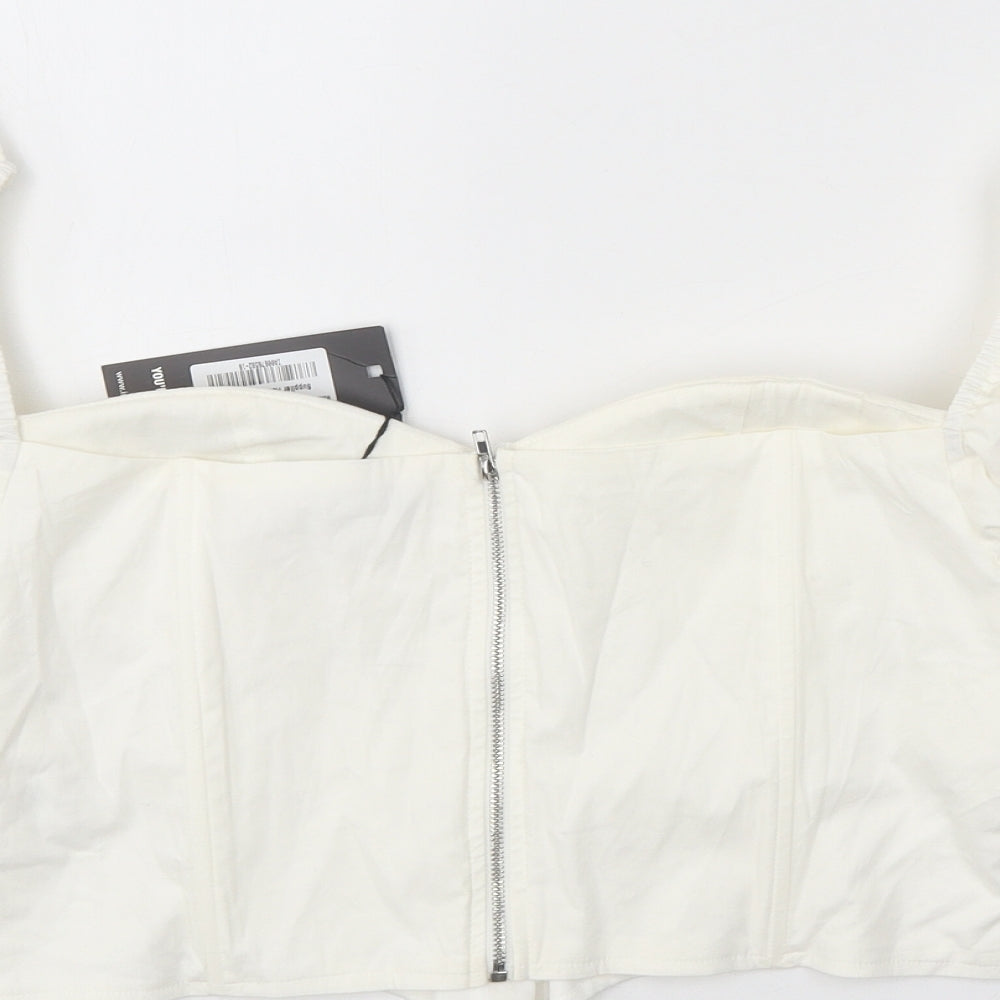 I SAW IT FIRST Womens White Cotton Cropped Blouse Size 16 Sweetheart