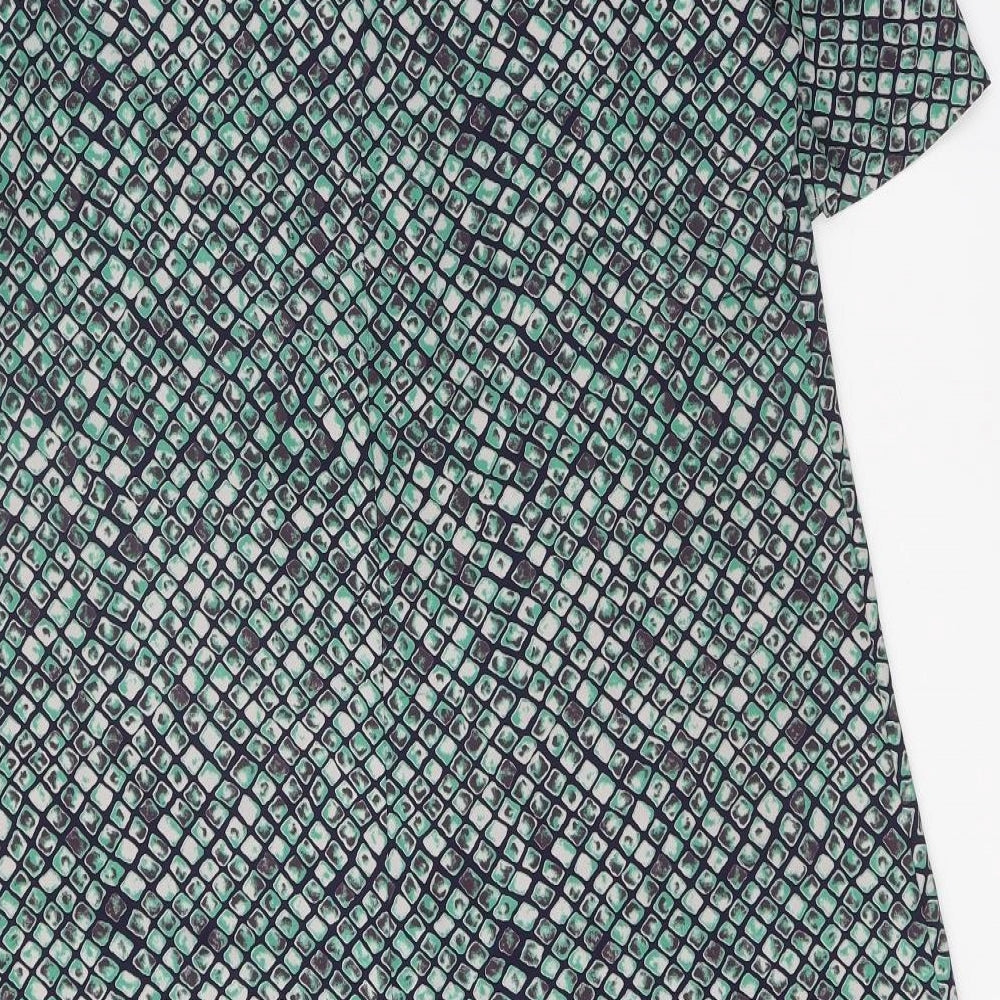 Sempre Womens Green Geometric Polyester Shirt Dress Size 10 Collared Button
