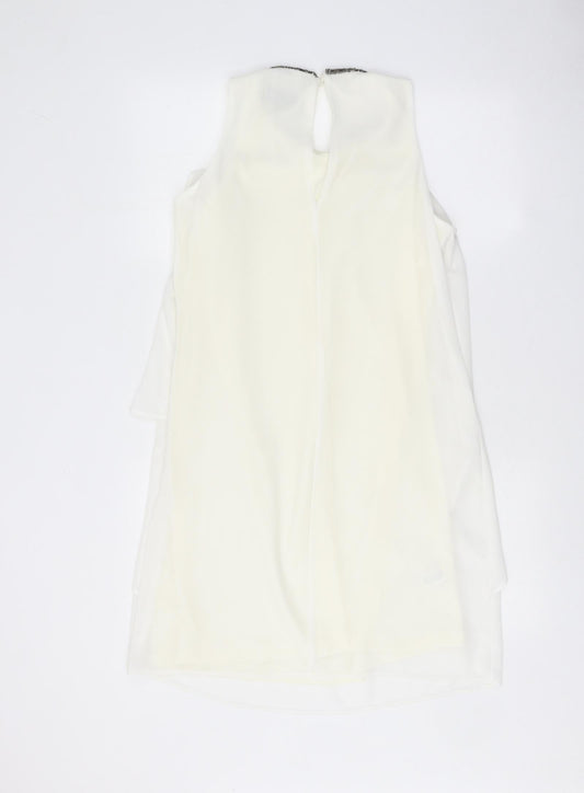 NEXT Womens White Polyester Trapeze & Swing Size 12 Round Neck Button