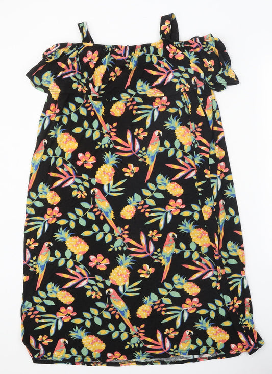 Peacocks Womens Black Geometric Polyester A-Line One Size Square Neck Pullover