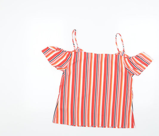 Papaya Womens Red Striped Polyester Basic Blouse Size 12 V-Neck