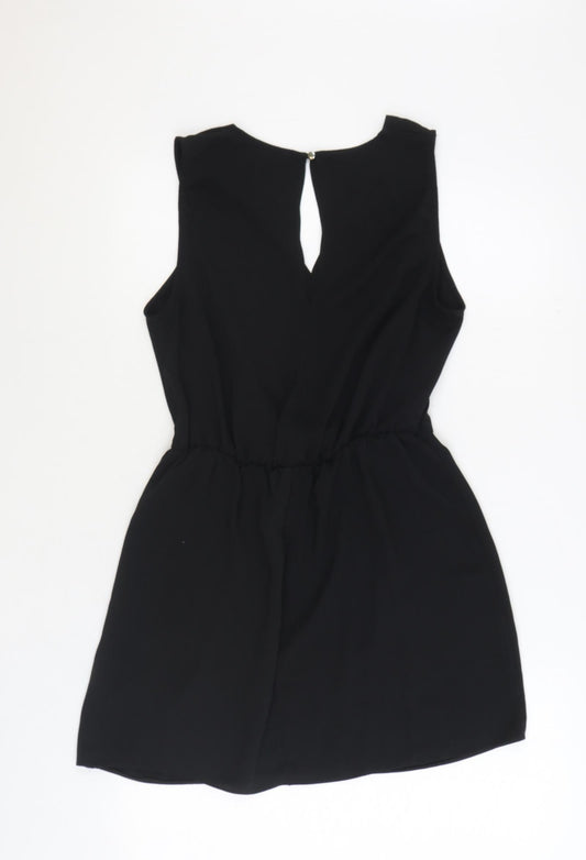 Miss Selfridge Womens Black Polyester Mini Size 14 V-Neck Button