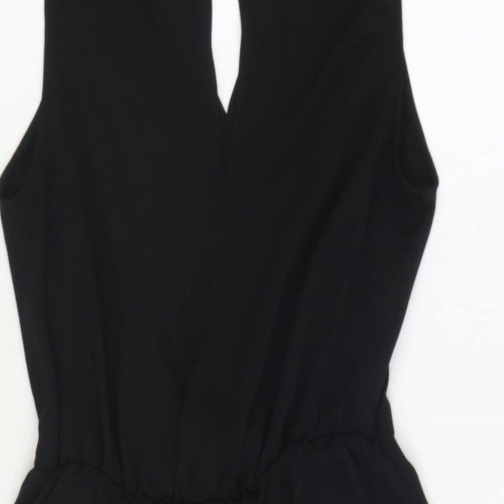 Miss Selfridge Womens Black Polyester Mini Size 14 V-Neck Button