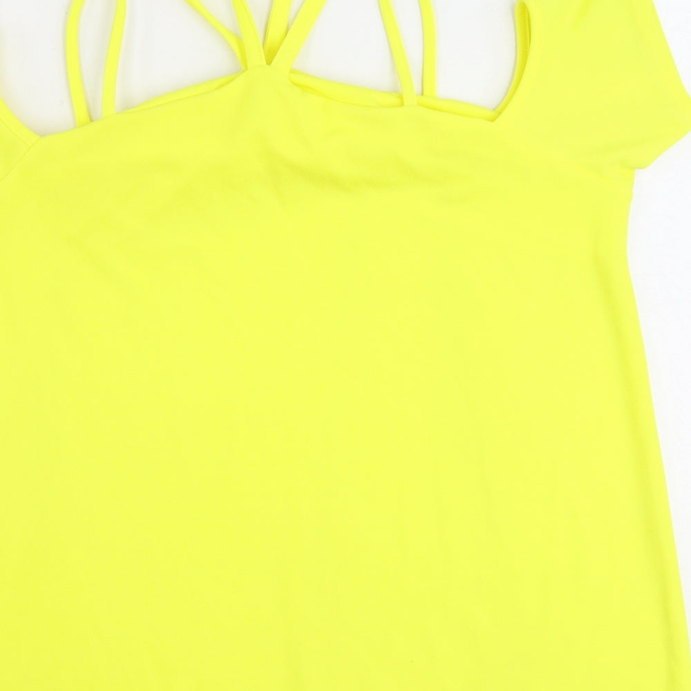 Boohoo Womens Yellow Polyester Basic Blouse Size 14 Boat Neck