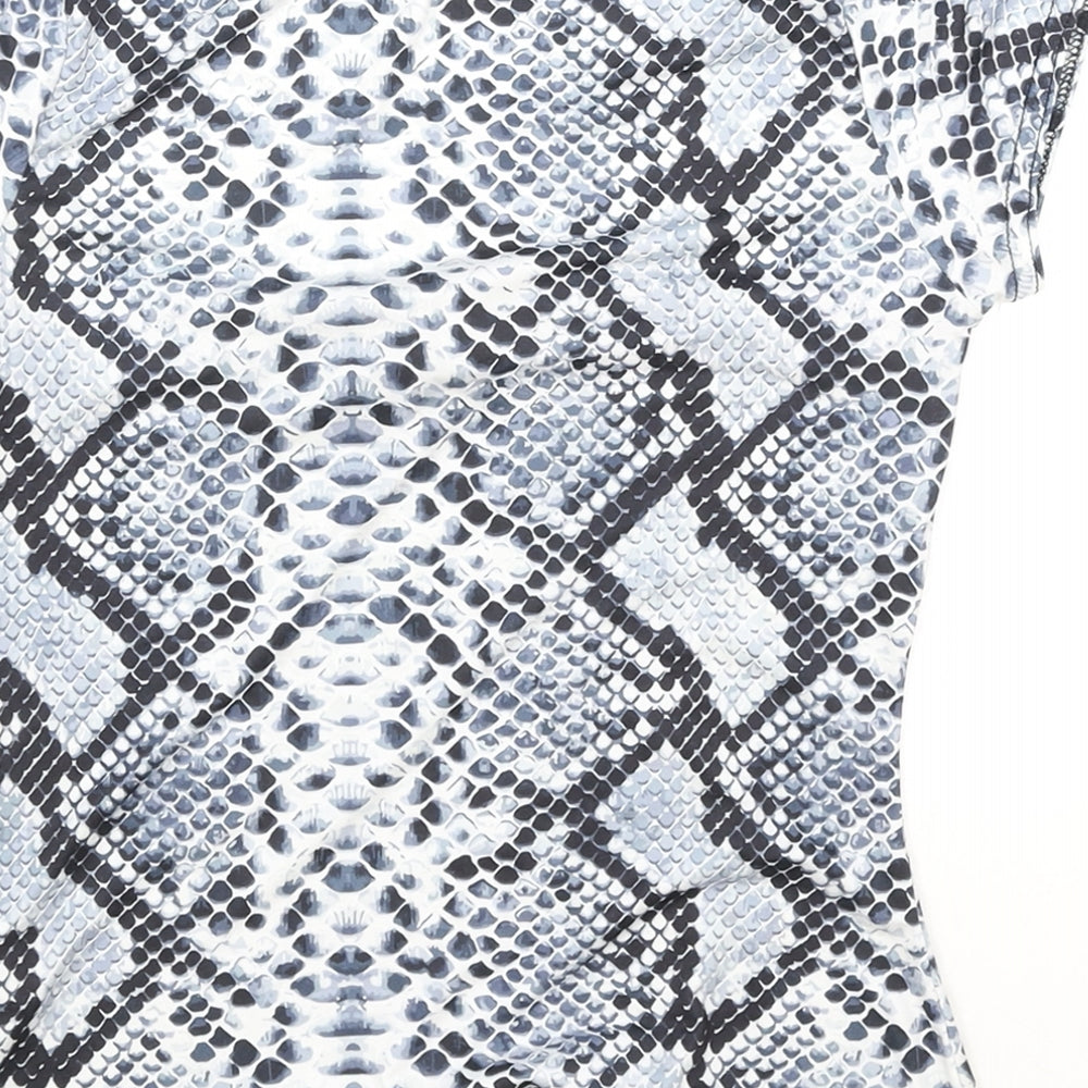 Boohoo Womens Blue Animal Print Polyester Basic T-Shirt Size 10 Square Neck - Snake Skin Print