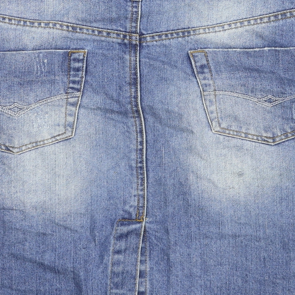 F&F Womens Blue Cotton Straight & Pencil Skirt Size 30 in Zip - Distressed Look