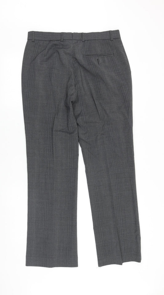 Preworn Mens Grey Striped Polyester Trousers Size 34 in L31 in Regular Zip