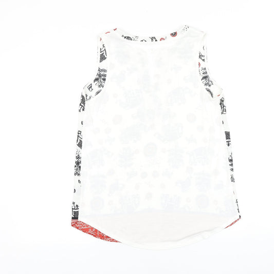 LOFT Womens White Geometric Viscose Basic Tank Size S V-Neck