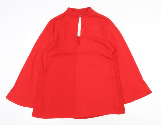 Papaya Womens Red Polyester Tunic Blouse Size 10 Round Neck - Flute Sleeve