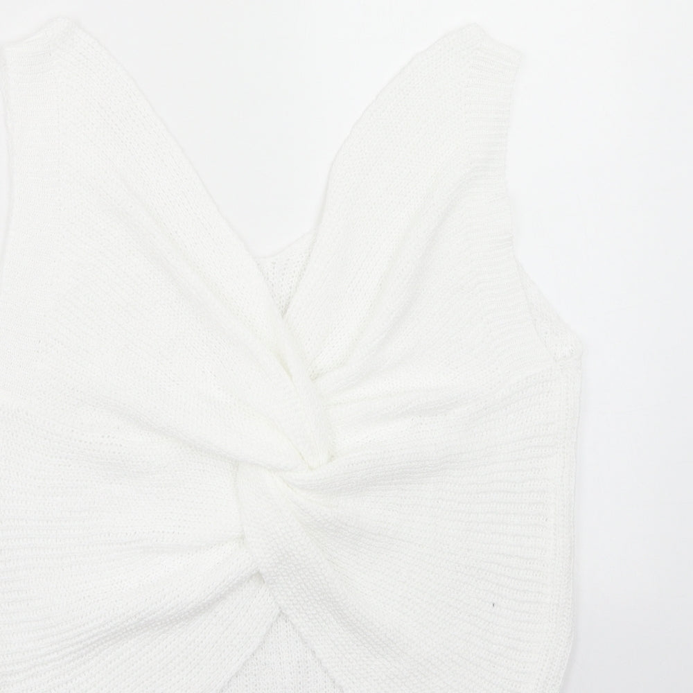 SheIn Womens White Acrylic Basic Tank Size XL V-Neck