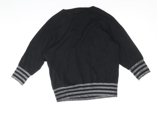 Karen Scott Womens Black Scoop Neck Acrylic Pullover Jumper Size 14